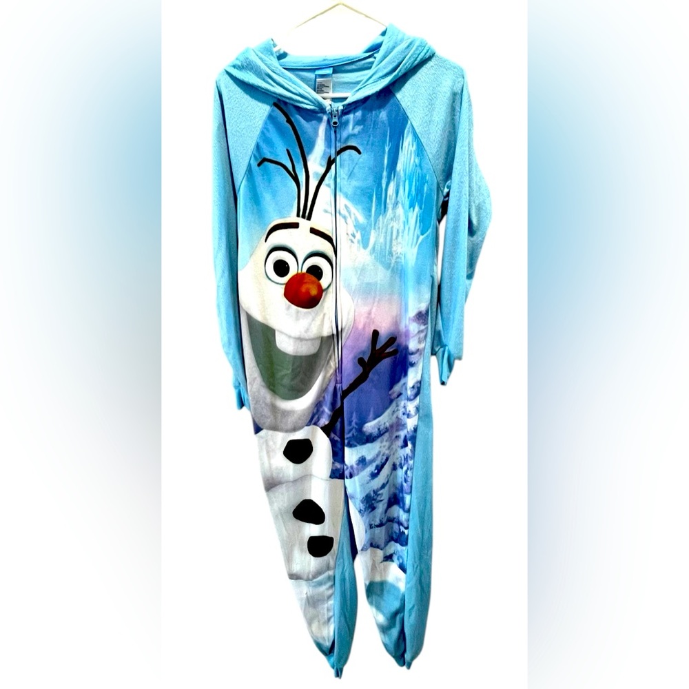 Disney Frozen Olaf Snowman 1 Piece Pajamas W Hood SZ Small 4-6 Sleepwear Costume